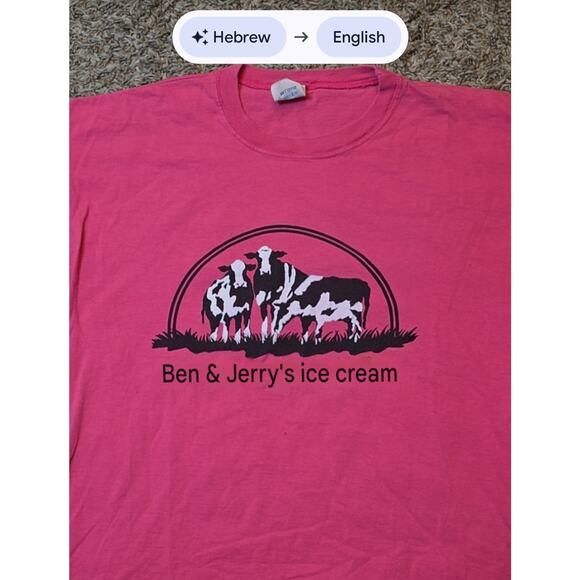 VTG 90’s Ben & Jerry’s Ice Cream Hebrew Logo Cows Made In Israel Double Sided XL - Picture 3 of 7